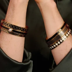 Halcyon Days Hinged Bangles*Agama Black & Gold Hinged Enamel Bangle |