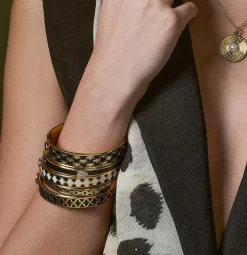 Halcyon Days Hinged Bangles*Agama Black, Cream Gold Hinged Enamel Bangle |