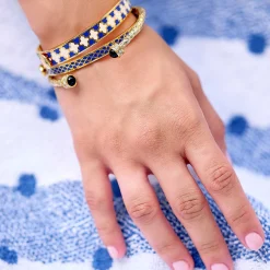 Halcyon Days Blue*Agama Cobalt, Cream & Gold Bangle |