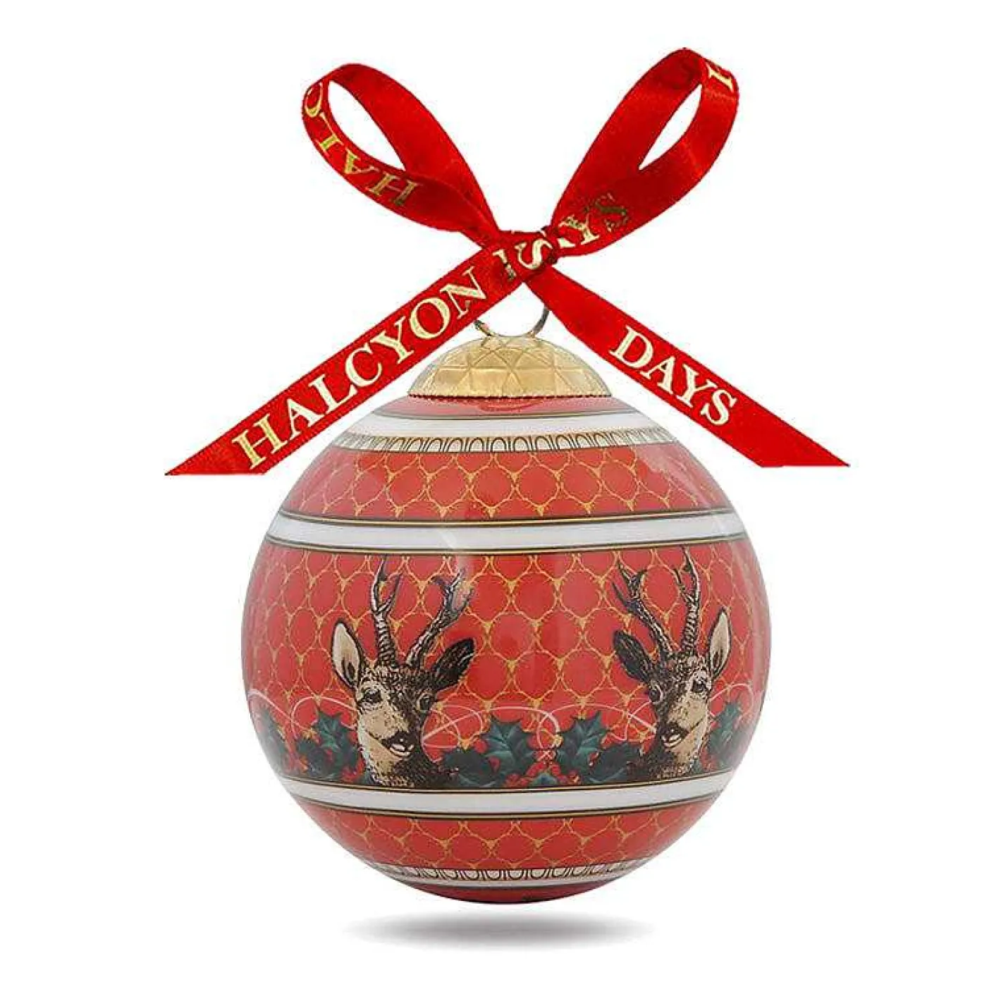 Halcyon Days Baubles*Antler Trellis & Stag Red Christmas Bauble |