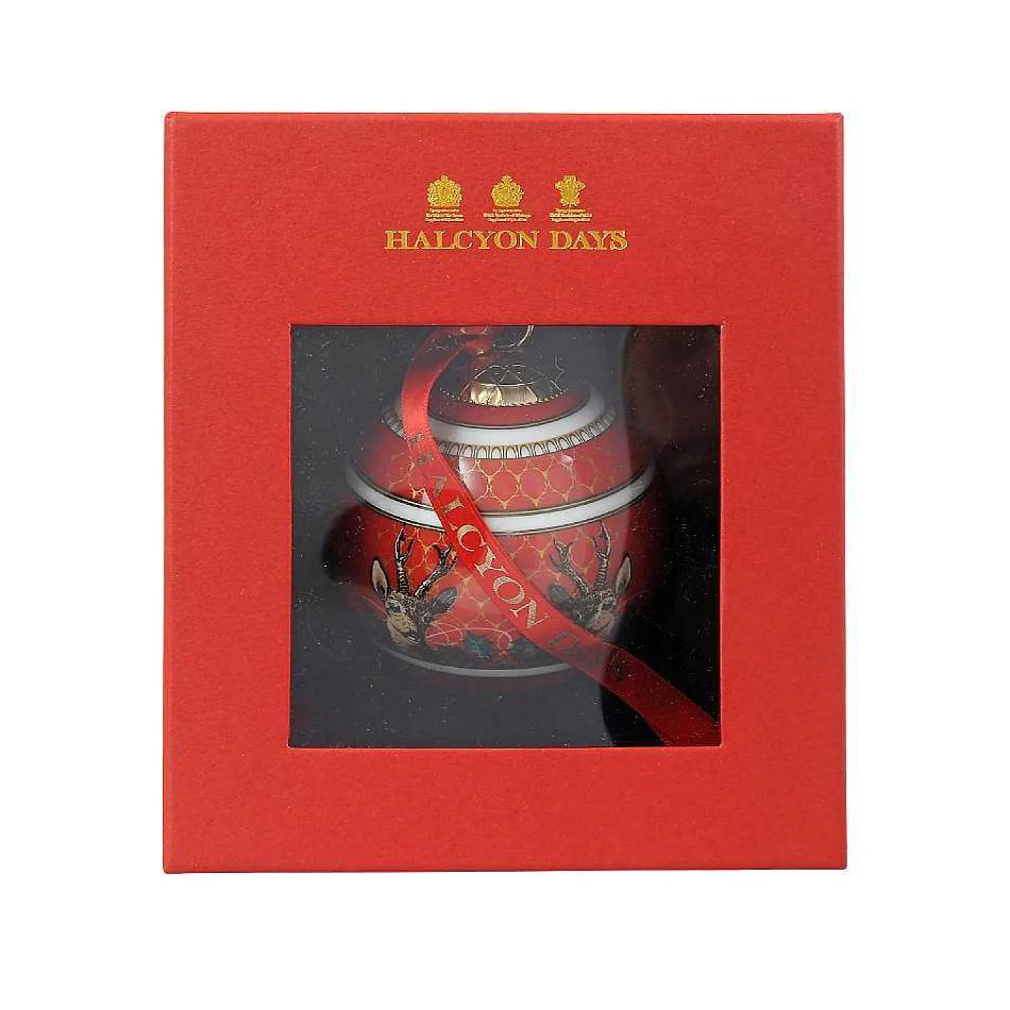 Halcyon Days Baubles*Antler Trellis & Stag Red Christmas Bauble |