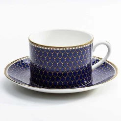 Halcyon Days Teaware*Antler Trellis Teacup & Saucer Midnight