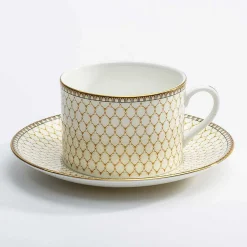 Halcyon Days Teaware*Antler Trellis Teacup & Saucer Ivory