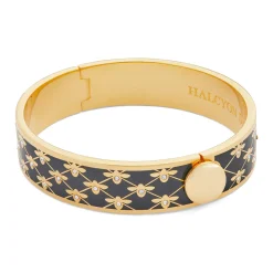 Halcyon Days Hinged Bangles*Bee Sparkle Trellis Black & Gold Bangle |
