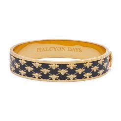 Halcyon Days Hinged Bangles*Bee Sparkle Trellis Black & Gold Bangle |