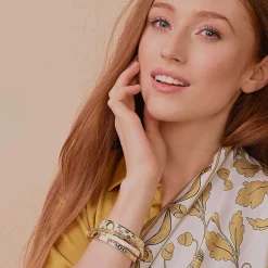 Halcyon Days Hinged Bangles*Bee Sparkle Trellis Cream & Gold Bangle |