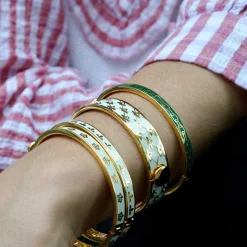 Halcyon Days Hinged Bangles*Bee Sparkle Trellis Cream & Gold Bangle |