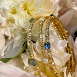 Halcyon Days Torque Bangles*Cabochon Aquamarine Gold Push-On Bangle |