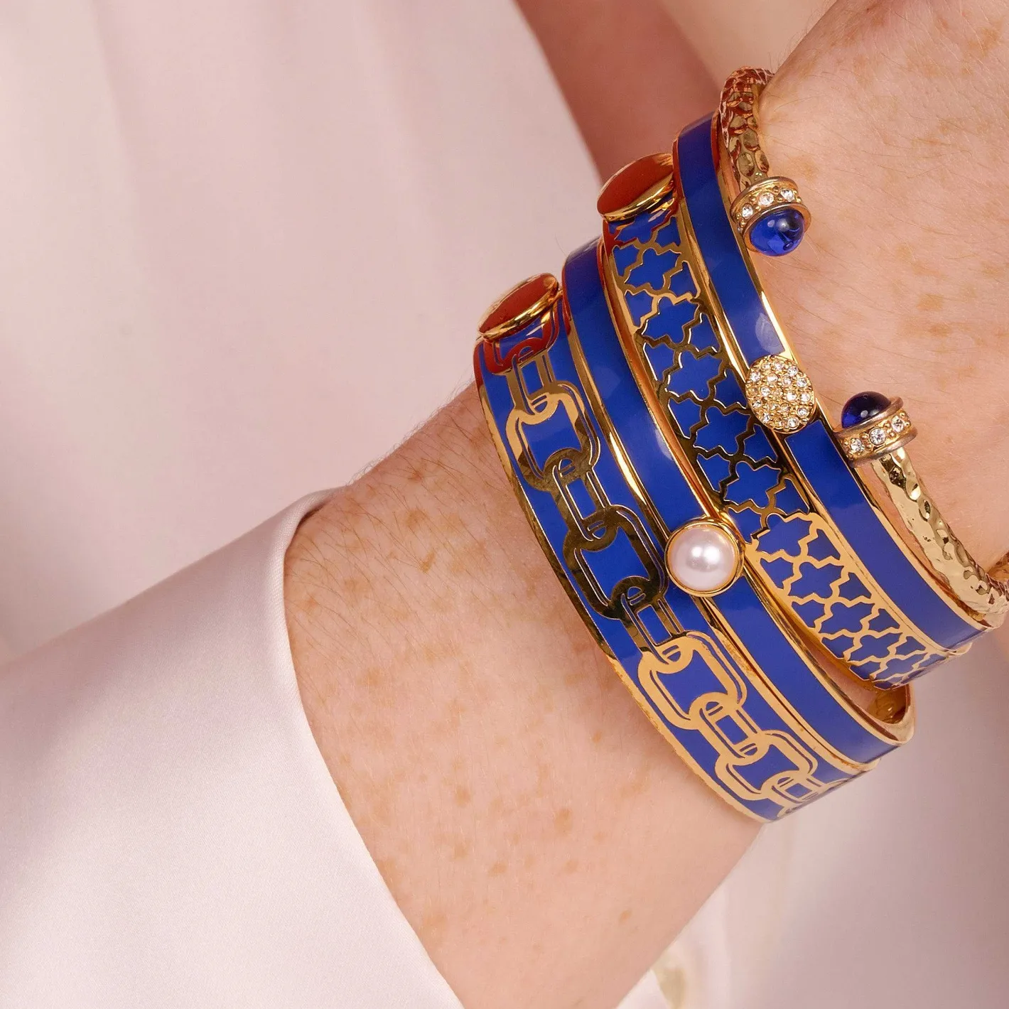 Halcyon Days Hinged Bangles*Chain Cobalt & Gold Bangle |