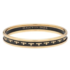 Halcyon Days Enamel Bangles*Christmas Robin Enamel Bangle In Navy & Gold |