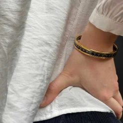 Halcyon Days Enamel Bangles*Christmas Robin Enamel Bangle In Navy & Gold |