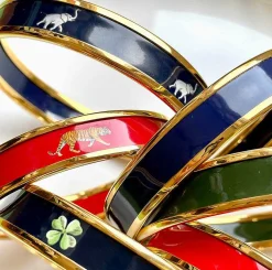 Halcyon Days Enamel Bangles*Elephant Enamel Bangle In Navy & Gold |