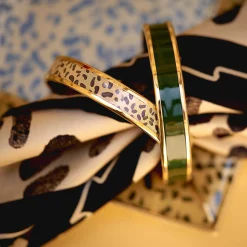 Halcyon Days Enamel Bangles*Enamel Bangle In Green & Gold |