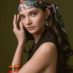 Halcyon Days Enamel Bangles*Enamel Bangle In Green & Gold |