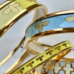 Halcyon Days Enamel Bangles*Enamel Bee Bangle In Forget-Me-Not & Gold |