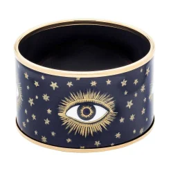 Halcyon Days Enamel Bangles*Evil Eye Enamel Cuff Bangle In Navy & Gold |