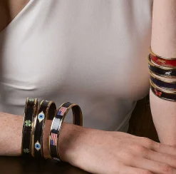 Halcyon Days Enamel Bangles*Four Leaf Clover Enamel Bangle In Navy & Gold |