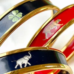 Halcyon Days Enamel Bangles*Four Leaf Clover Enamel Bangle In Navy & Gold |