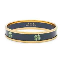 Halcyon Days Enamel Bangles*Four Leaf Clover Enamel Bangle In Navy & Gold |