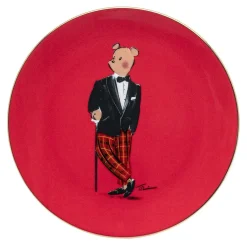 Halcyon Days Hal The Bear*Hal The Bear 10" Coupe Plate, Red |
