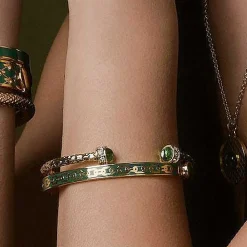 Halcyon Days Torque Bangles*Hammered Torque Emerald & Gold Bangle |