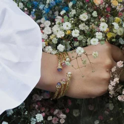 Halcyon Days Torque Bangles*Hammered Torque Forget-Me-Not & Gold Bangle |