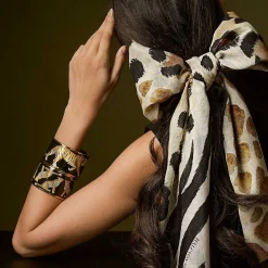 Halcyon Days Enamel Bangles*Leopard Enamel Cuff Bangle Black & Gold |