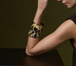 Halcyon Days Enamel Bangles*Leopard Enamel Cuff Bangle Black & Gold |