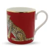 Halcyon Days Mugs*Leopard Fine Bone China Mug, Red
