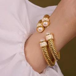 Halcyon Days Torque Bangles*Minoan Torque Pearl & Gold Bangle