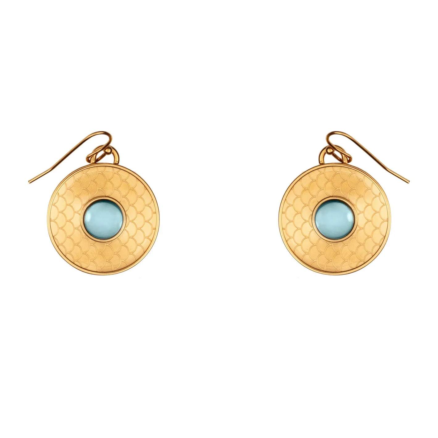 Halcyon Days Necklaces & Earrings*Salamander Cabochon Aquamarine & Gold Earrings