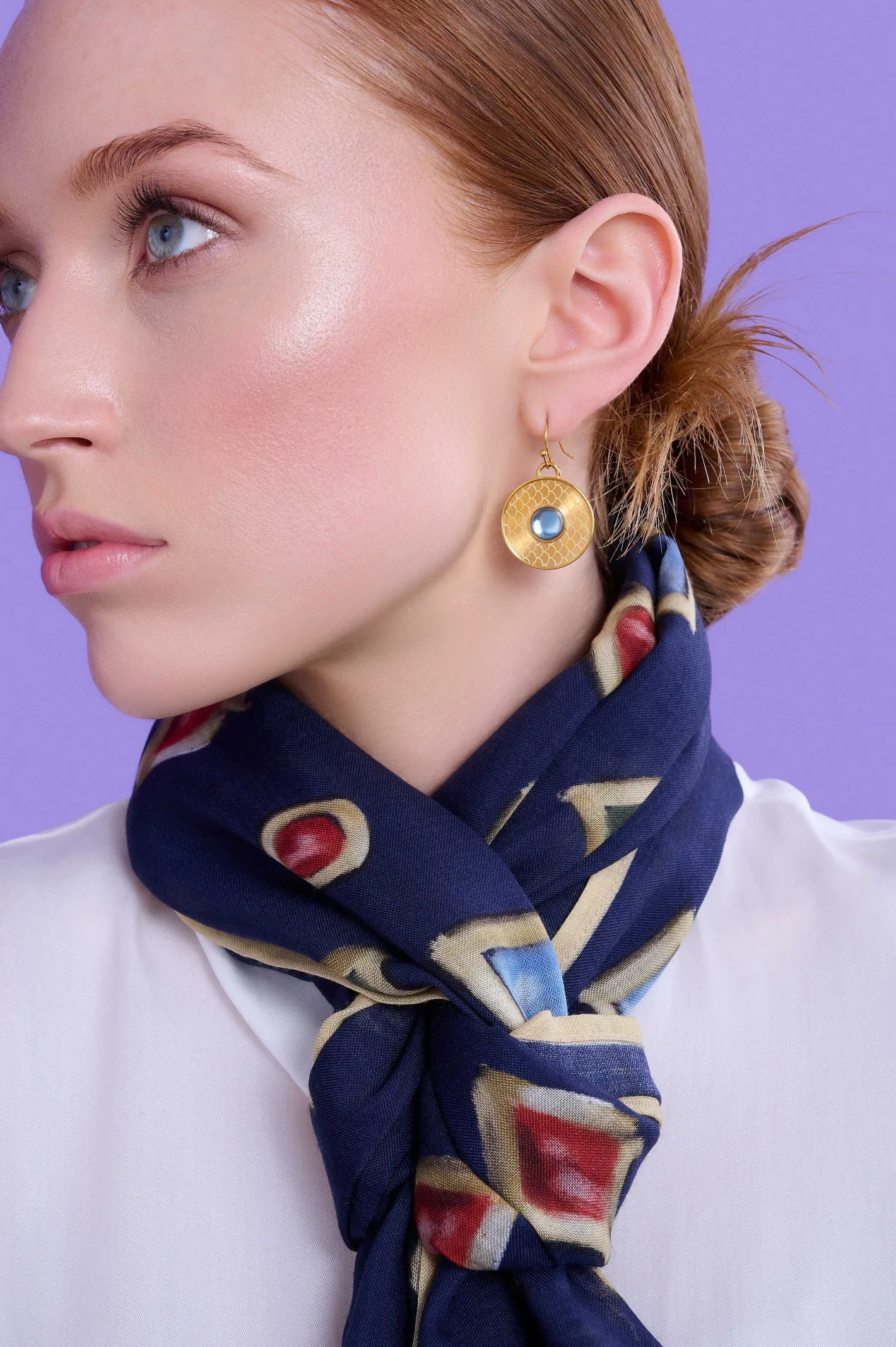 Halcyon Days Necklaces & Earrings*Salamander Cabochon Aquamarine & Gold Earrings