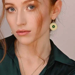 Halcyon Days Necklaces & Earrings*Salamander Cabochon Emerald & Gold Earrings