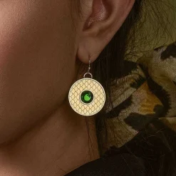 Halcyon Days Necklaces & Earrings*Salamander Cabochon Emerald & Gold Earrings