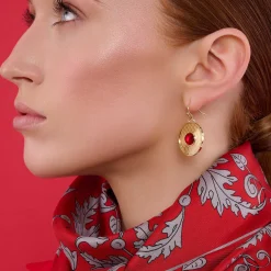 Halcyon Days Necklaces & Earrings*Salamander Cabochon Ruby & Gold Earrings