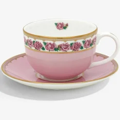 Halcyon Days Teaware*Shell Garden Floral Rose Teacup & Saucer
