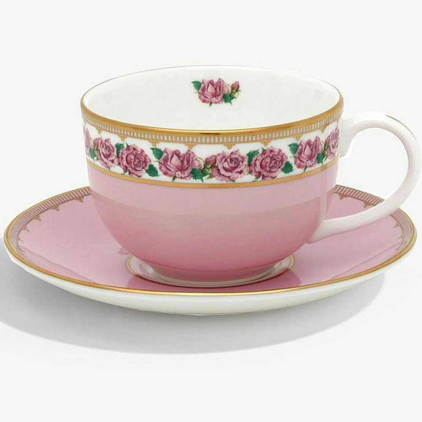 Halcyon Days Teaware*Shell Garden Floral Rose Teacup & Saucer