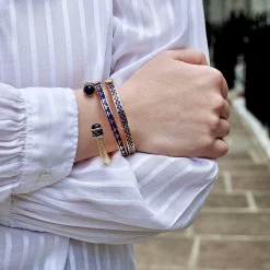 Halcyon Days Hinged Bangles*Skinny Bee Cobalt & Gold Bangle |