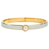 Halcyon Days Hinged Bangles*Skinny Cabochon Pearl Forget-Me-Not & Gold Bangle