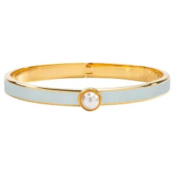 Halcyon Days Hinged Bangles*Skinny Cabochon Pearl Forget-Me-Not & Gold Bangle