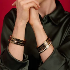 Halcyon Days Hinged Bangles*Skinny Chain Black & Gold Bangle |