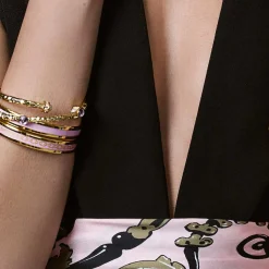 Halcyon Days Enamel Bangles*Skinny Chain Pale Pink & Gold Enamel Bangle |