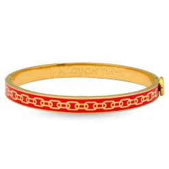 Halcyon Days Red*Skinny Chain Red & Gold Hinged Enamel Bangle |