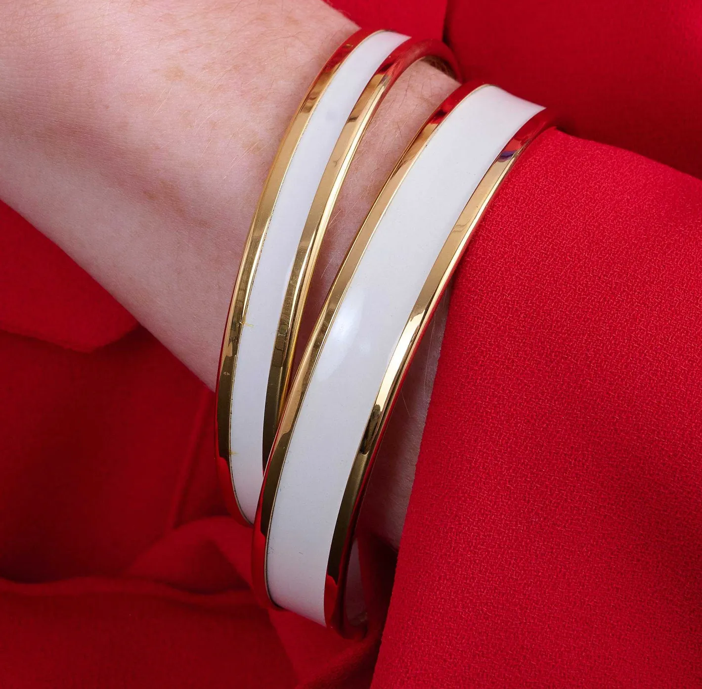 Halcyon Days Enamel Bangles*Skinny Cream & Gold Enamel Bangle |