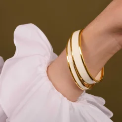 Halcyon Days Enamel Bangles*Skinny Cream & Gold Enamel Bangle |
