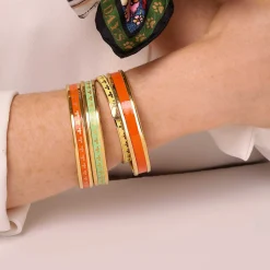 Halcyon Days Enamel Bangles*Skinny Orange & Gold Enamel Bangle |