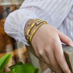 Halcyon Days Hinged Bangles*Skinny Pave Button Buttercup Gold Bangle |