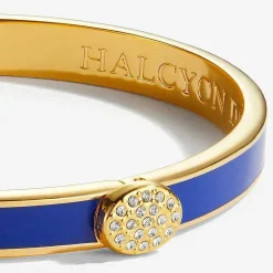 Halcyon Days Hinged Bangles*Skinny Pave Button Cobalt & Gold Bangle |