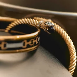Halcyon Days Hinged Bangles*Snake Twist Black & Gold Bangle |