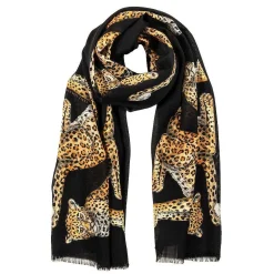 Halcyon Days Silk Scarves*Twin Leopard Black Wool Silk Scarf |